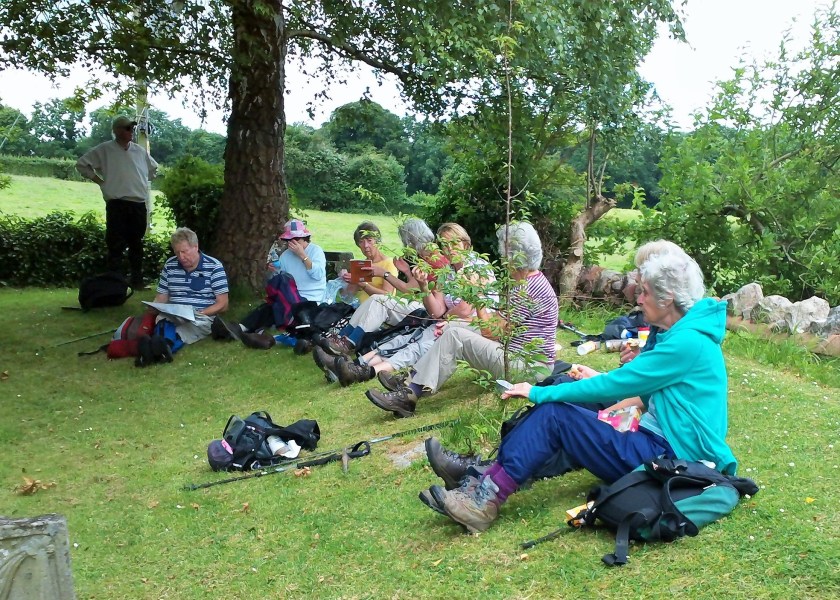 Group enjoying their lunch in the grounds of East Harpwood Church