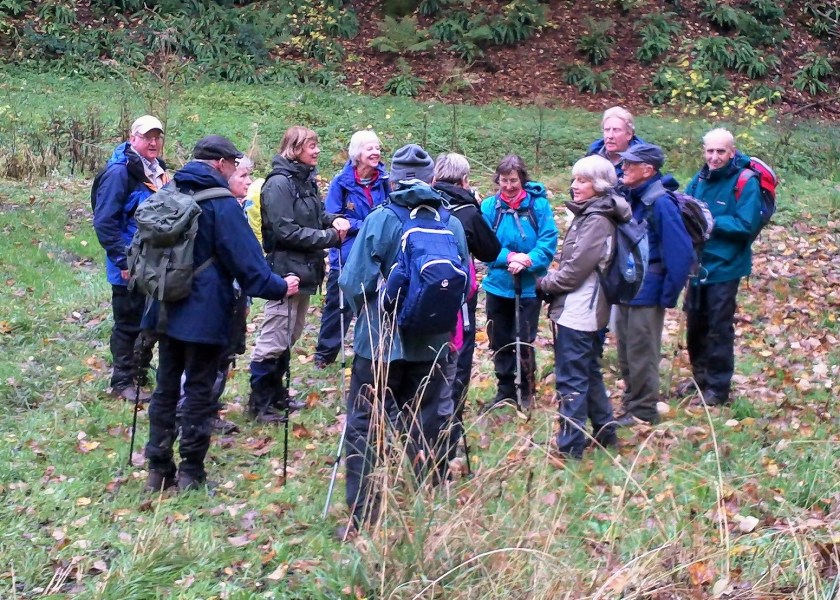 Group taking a break near Osleworth Bottom during the walk.