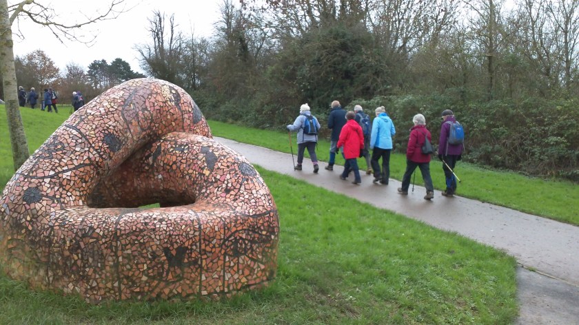 Group passing sculpture on the Avon Cycle /Footpath in Pill