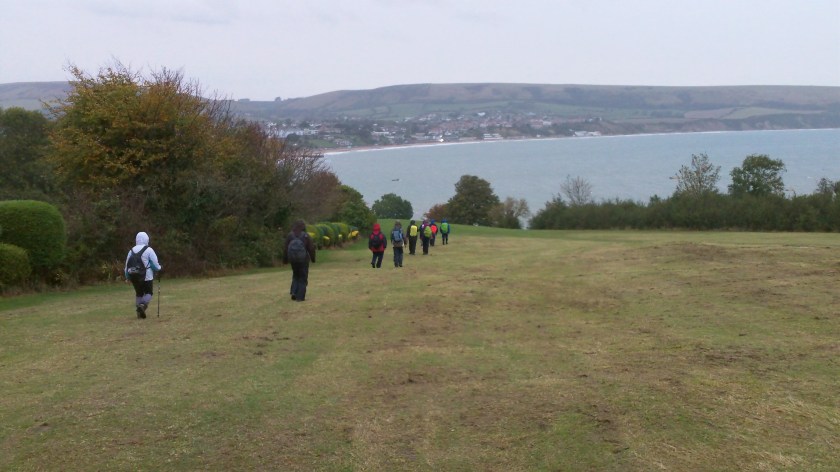 Group on the downhill descent into Swanage near the end of the 11 mile walk!