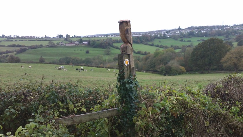 Beautiful scenery behind owl sculpture.