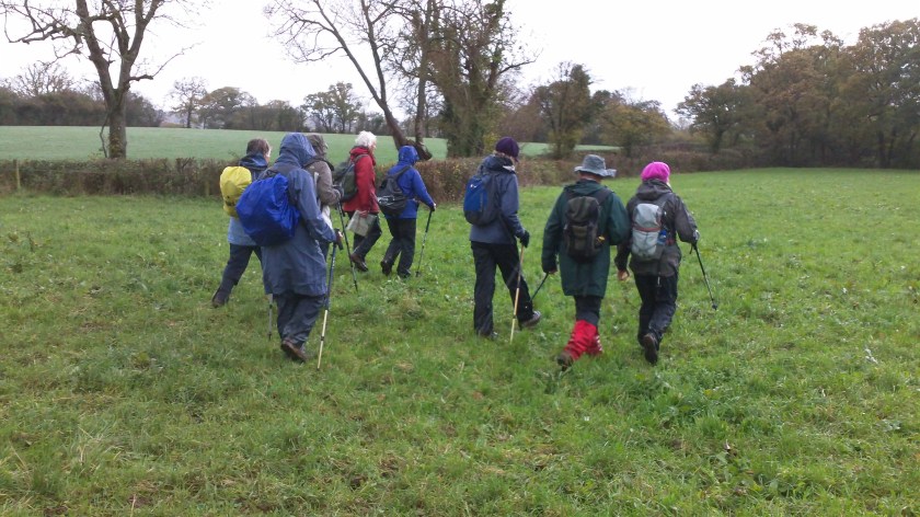Who are they ? Group making their way in wet weather walking gear !