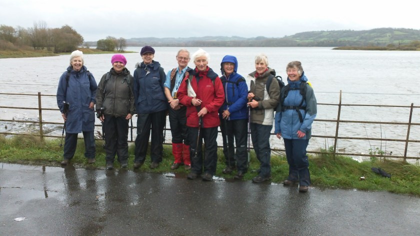 Here they are -8 very wet walkers(plus GW behind the camera) at the end of the walk at Chew Valley Lake