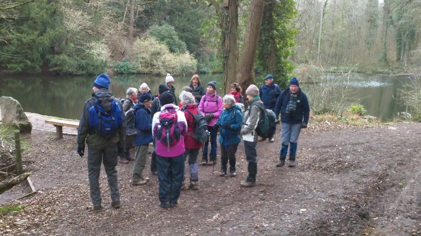 Liz and Lorna briefing the group at lunchtime at the Abbot's Pool in Leigh Woods.