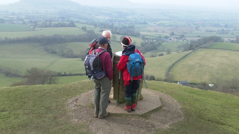 Enjoying the view from top of Forcester Hill on Uley and Nympsfield walk -12/3/15