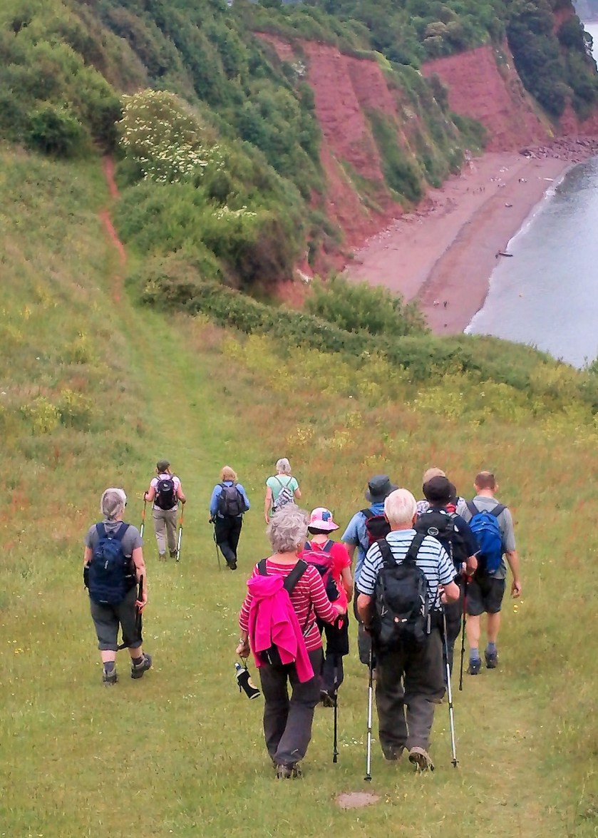Long walk group descending one of the many downhill sections of the SWCP !