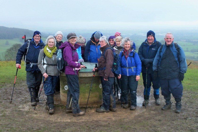 Group gather around the Topological Table near Harefield Beacon.