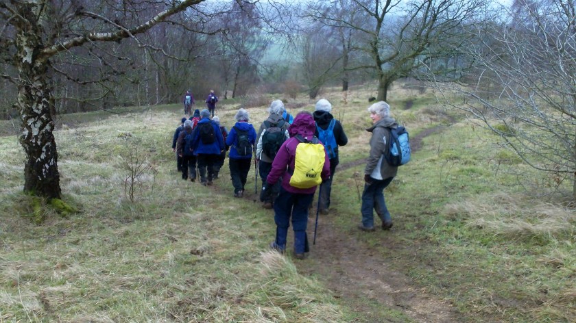 Group walking along the Cotswold Way back towards Painswick