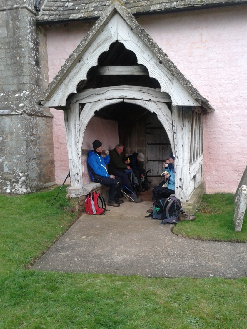 !2th Century St Mary's Church , Kempley was morning coffee stop -Gordon looking anxious that everyone seems too comfortable!