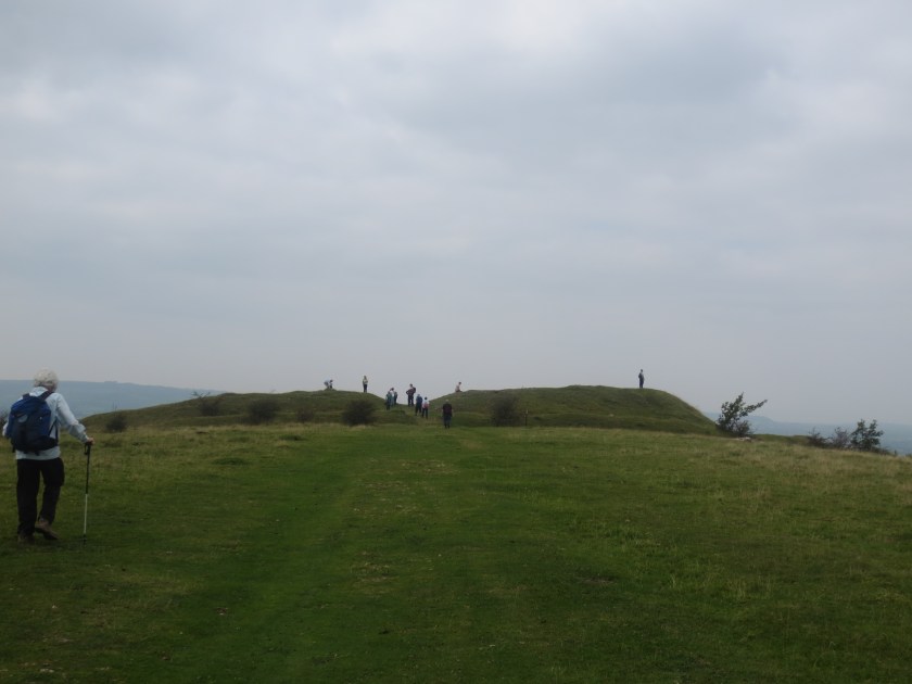 Group approaching the top of Dolebury Warren for their lunch stop