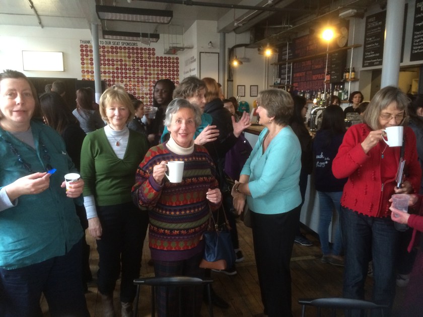 Group enjoying their refreshments at the half time break in the performance.