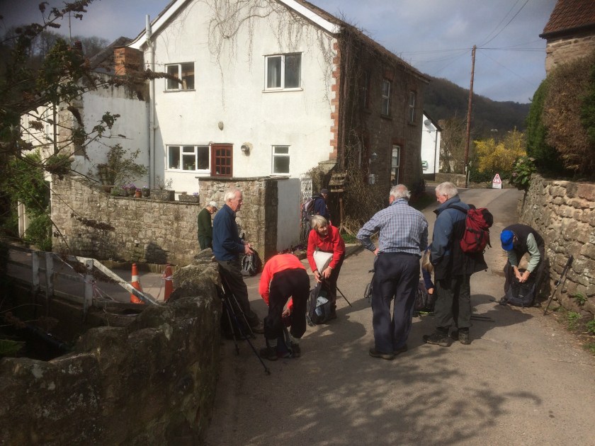 Group taking a break in the village of Brockweir early in the walk.