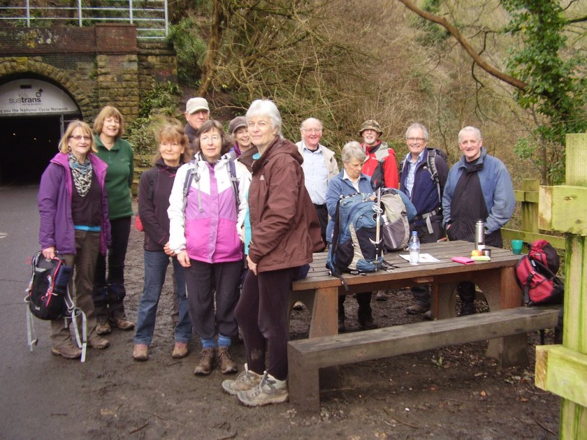 Group posing for the camera after refreshment stop.