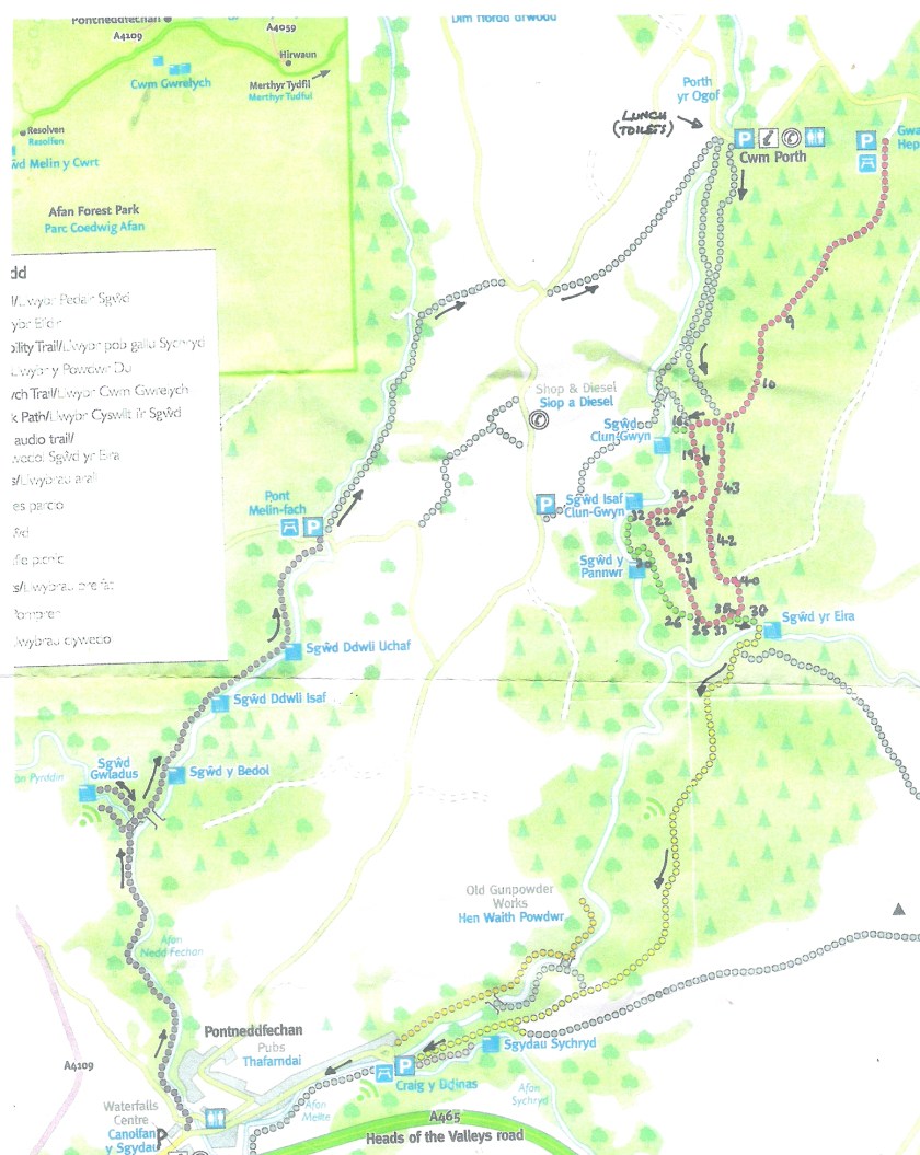 Map showing route followed -marked by arrows.