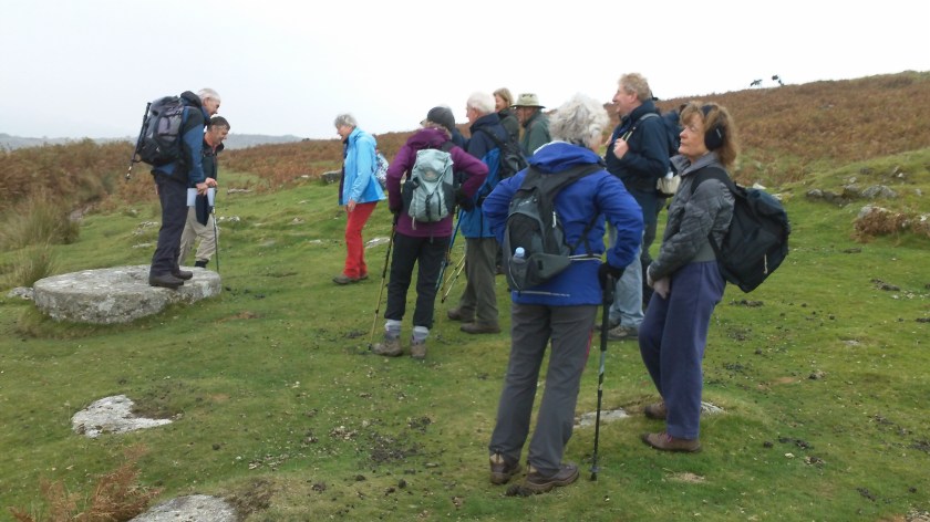 Walks leader Gordon briefs the group on the history of the moorland activities.